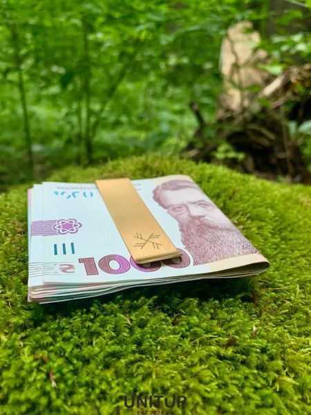Зажим для купюр Грошовий Вихор - рунічний став ГЕБО та чотирьох ФЕХУ (сталь позолота) 4305430000016 фото