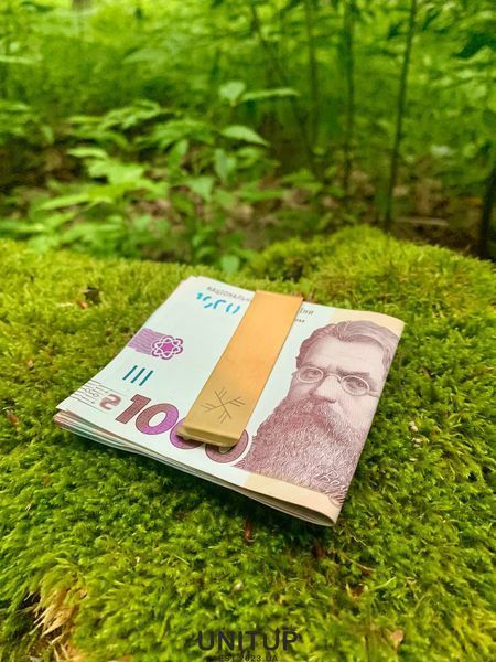 Зажим для купюр Грошовий Вихор - рунічний став ГЕБО та чотирьох ФЕХУ (сталь позолота) 4305430000016 фото