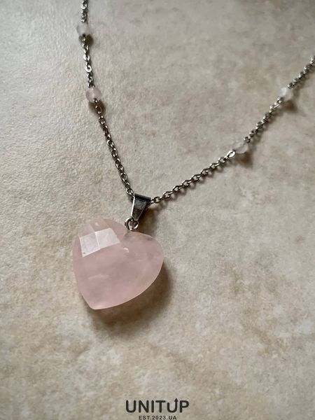 Кулон подвеска сердце из розового кварца с бусинами (граненые) 4248640000011 фото