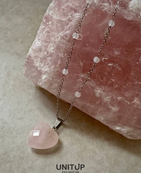 Кулон подвеска сердце из розового кварца с бусинами (граненые) 4248640000011 фото